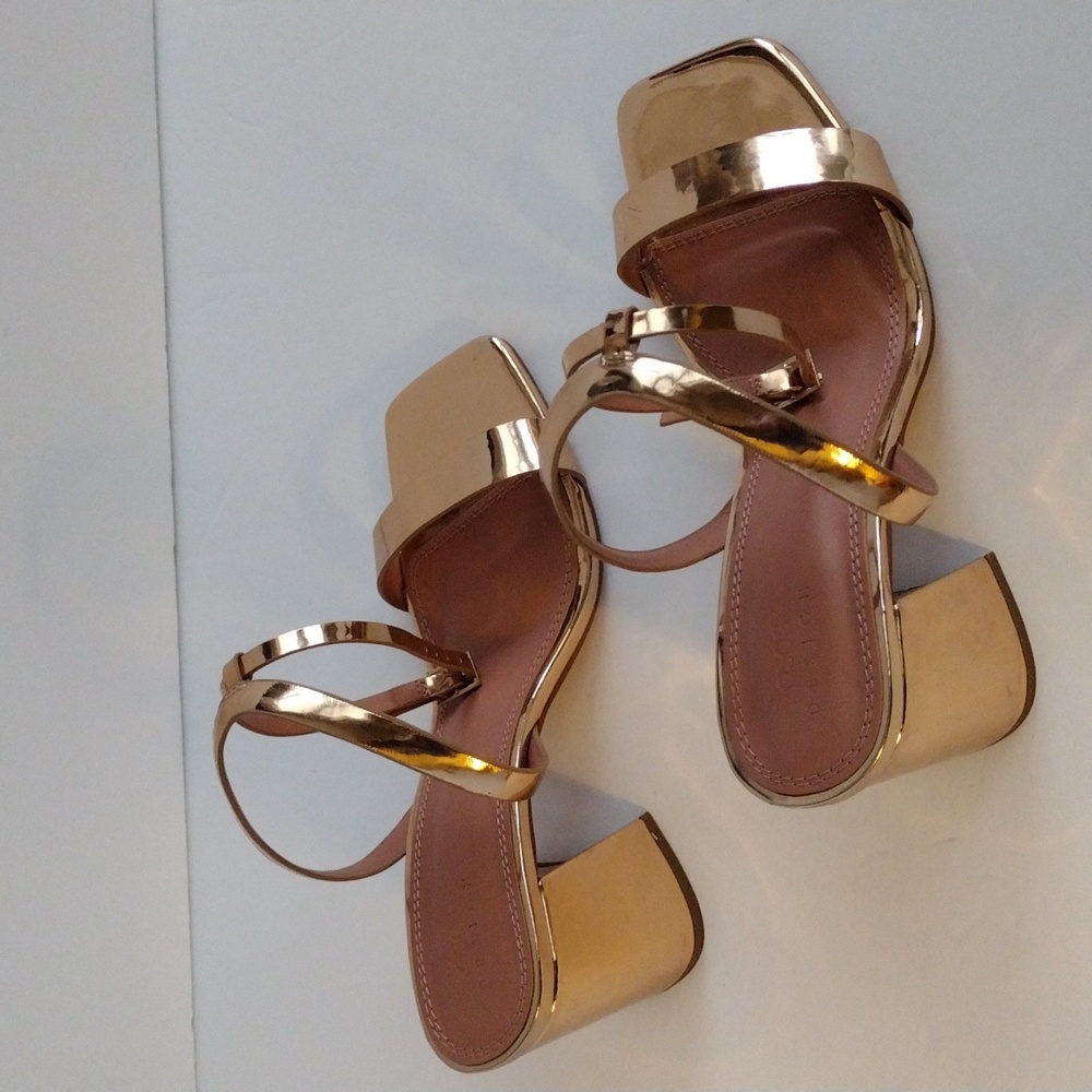 ASOS Design Rose Gold Block Heel Sandals
